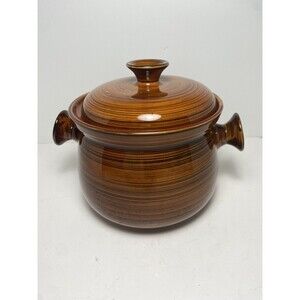 Vintage Brittany Nasco Bean Pot Soup Tureen W Lid and Handles Brown Oven Proof